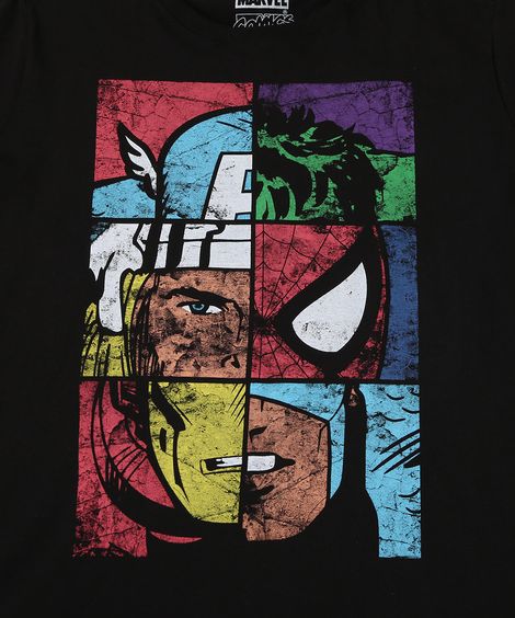 Camiseta Juvenil Os Vingadores Manga Curta Preta
