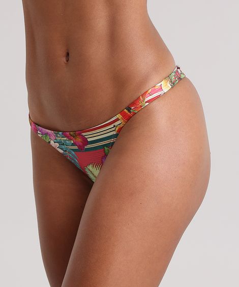 Biquíni Calcinha Tanga Estampada Floral Rosa