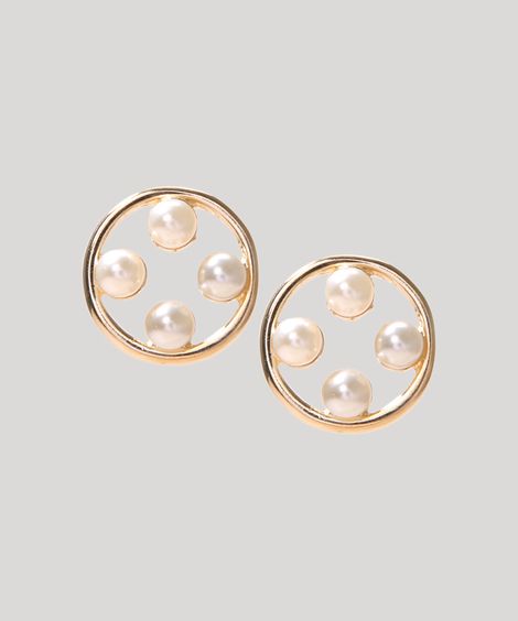 Brinco Feminino Circular com Pérolas Dourado