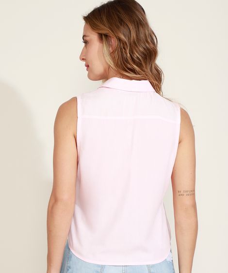Camisa Feminina com Nó Sem Manga Rosa Claro