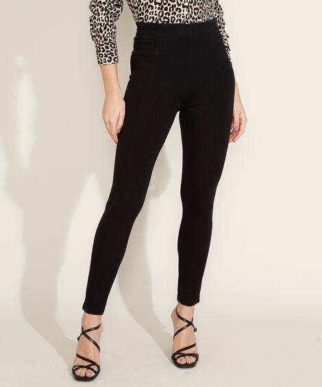 Calça Legging Feminina Básica Cintura Alta com Recortes Preta
