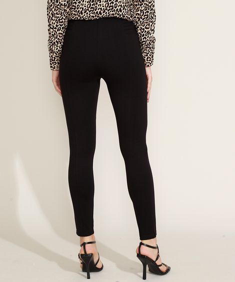 Calça Legging Feminina Básica Cintura Alta com Recortes Preta