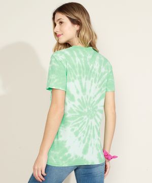 Blusa Feminina Signo Aquário Estampada Tie Dye Manga Curta Decote Redondo Verde