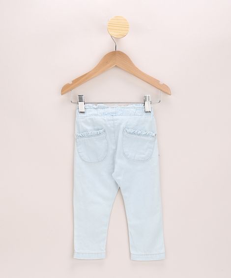 Calça Jeans Infantil Clochard com Babados Azul Claro
