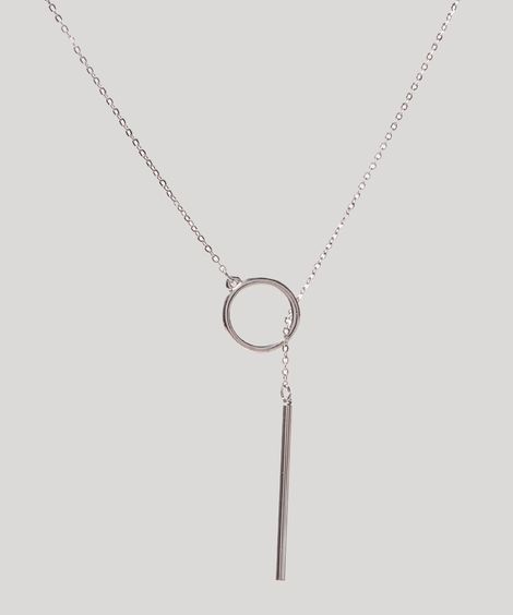 Colar Feminino Folheado Pingente Circulo Prateado