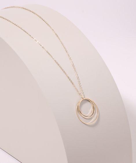 Colar Feminino Folheado Pingente de Argolas Dourado