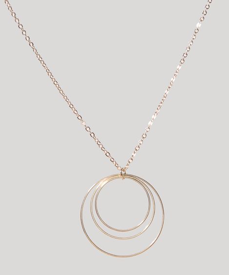 Colar Feminino Folheado Pingente de Argolas Dourado