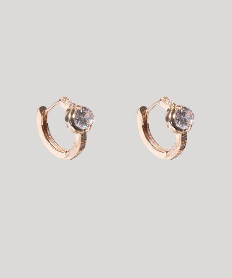Brinco Feminino Folheado Argola Pequena com Zircônia Dourado