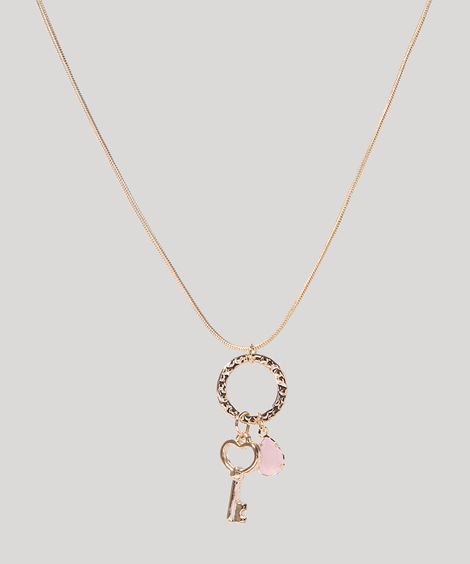 Colar Feminino Folheado Alongado com Pingente de Chave Dourado