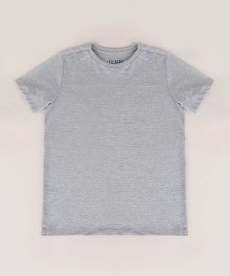 Camiseta Juvenil Básica Manga Curta Gola Careca Cinza Mescla