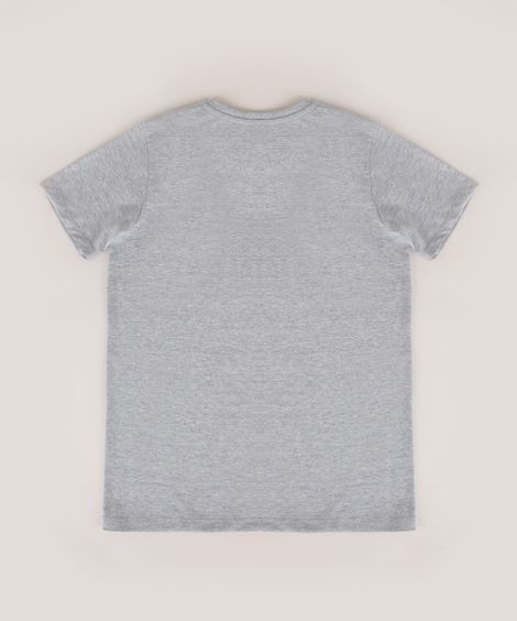 Camiseta Juvenil Básica Manga Curta Gola Careca Cinza Mescla