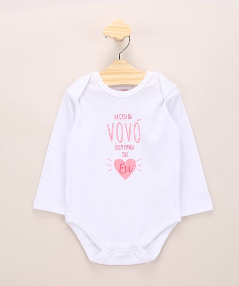 Body Infantil Básico "Quem Manda Sou Eu" Manga Longa Off White