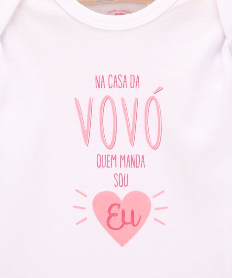 Body Infantil Básico "Quem Manda Sou Eu" Manga Longa Off White