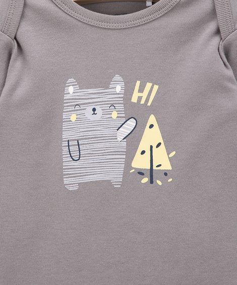 Body Infantil Ursinho Manga Longa Cinza Mescla