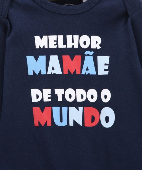 Body Infantil Básico "Melhor Mãe de Todo o Mundo" Manga Longa Azul Marinho
