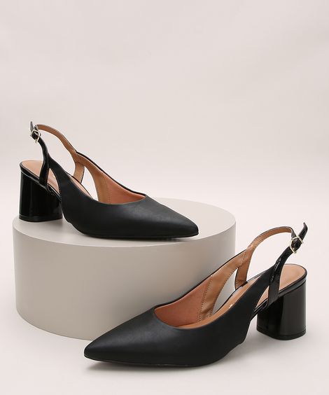 Scarpin Feminino Vizzano Aberto Bico Fino Salto Médio Preto