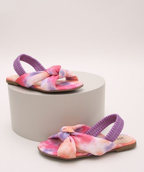 Rasteirinha Infantil Estampada Tie Dye com Nó e Elástico Multicor