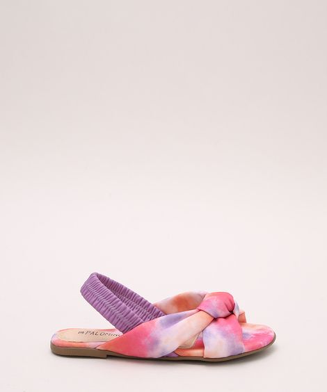 Rasteirinha Infantil Estampada Tie Dye com Nó e Elástico Multicor