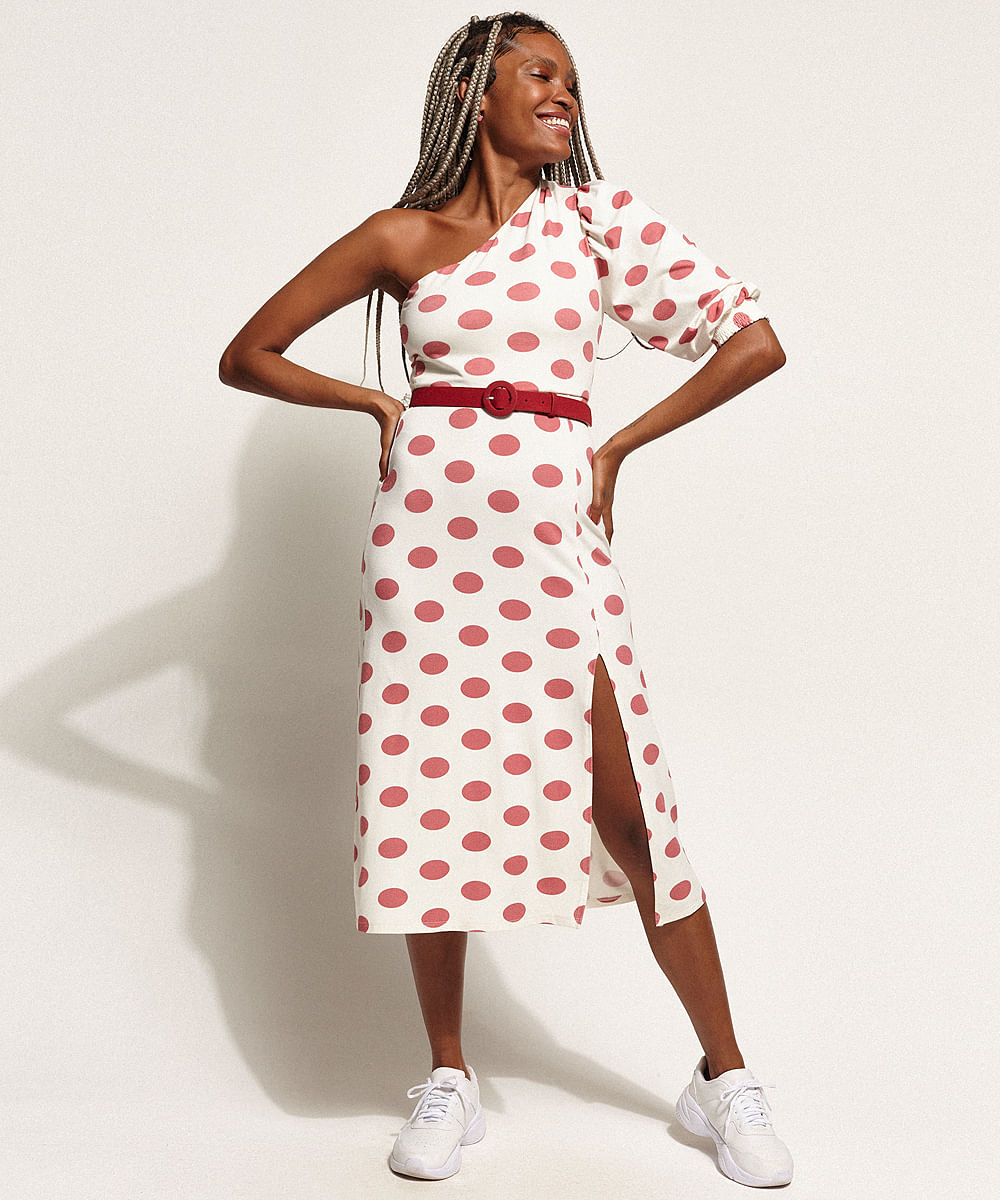 Vestido poá de um ombro só, da C&A