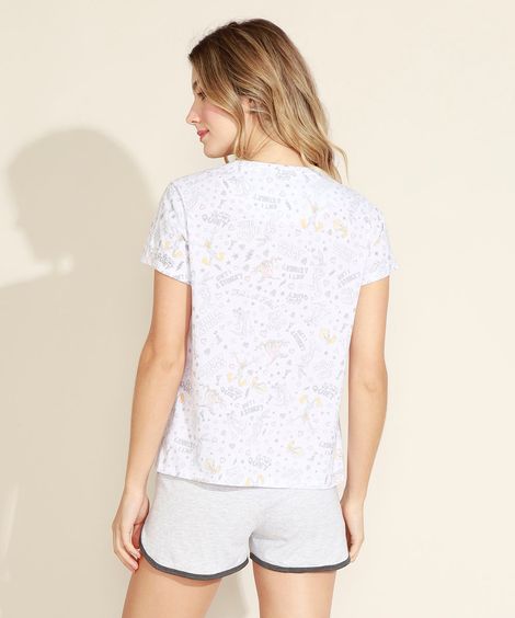 Pijama Feminino Lonney Tunes Manga Curta Branco