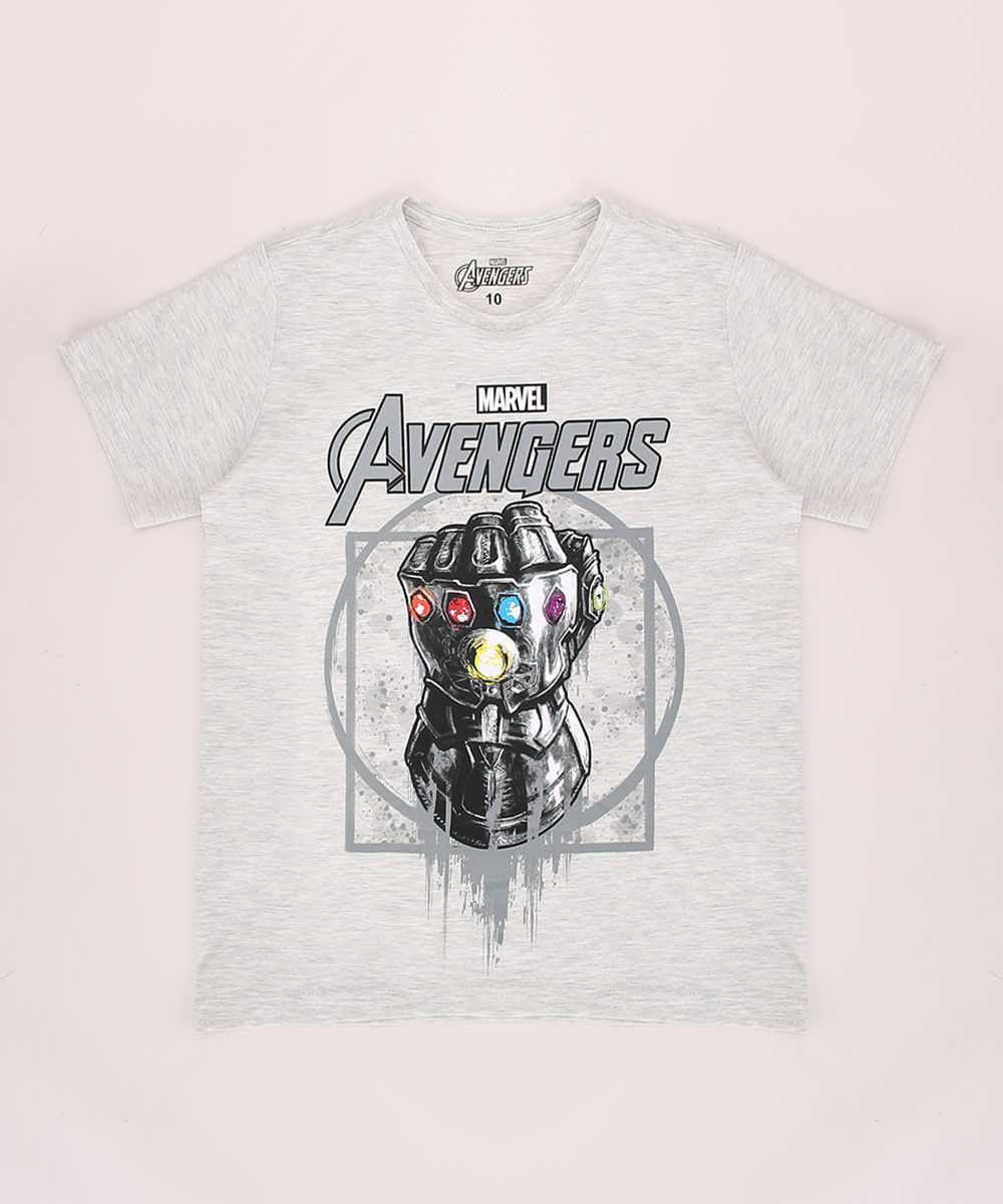 Camiseta Infantil Manga Curta Os Vingadores + Brinde Pião Cinza