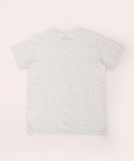 Camiseta Infantil Manopla do Infinito Os Vingadores Manga Curta Gola Careca Cinza Mescla Claro