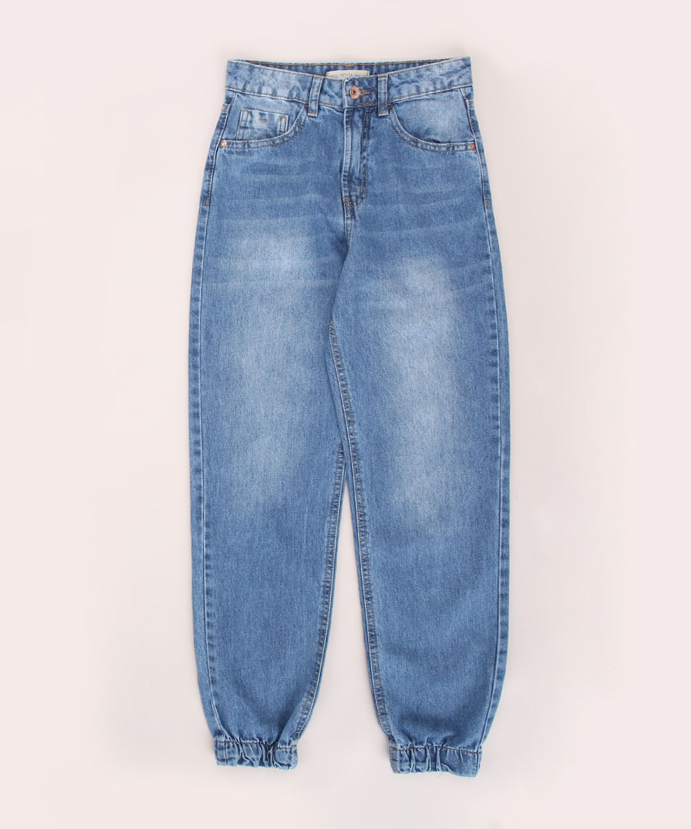 Calça Jeans Juvenil Jogger com Bolsos Azul Médio Menor preço em Calça Jeans Juvenil Jogger com Bolsos Azul Médio