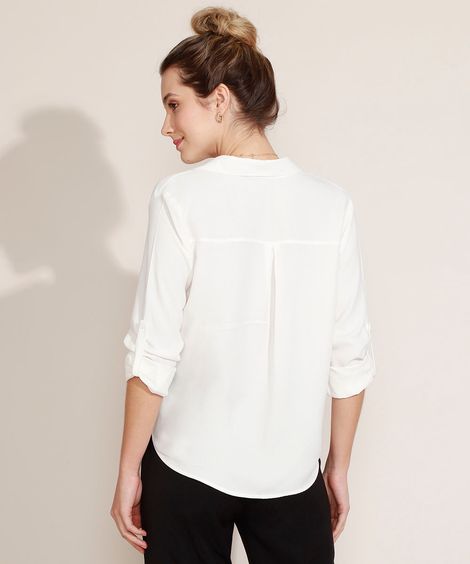 Camisa Feminina Manga Longa com Martingale Off White