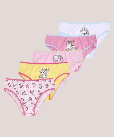 Kit Infantil de 5 Calcinhas Unicórnio Multicor