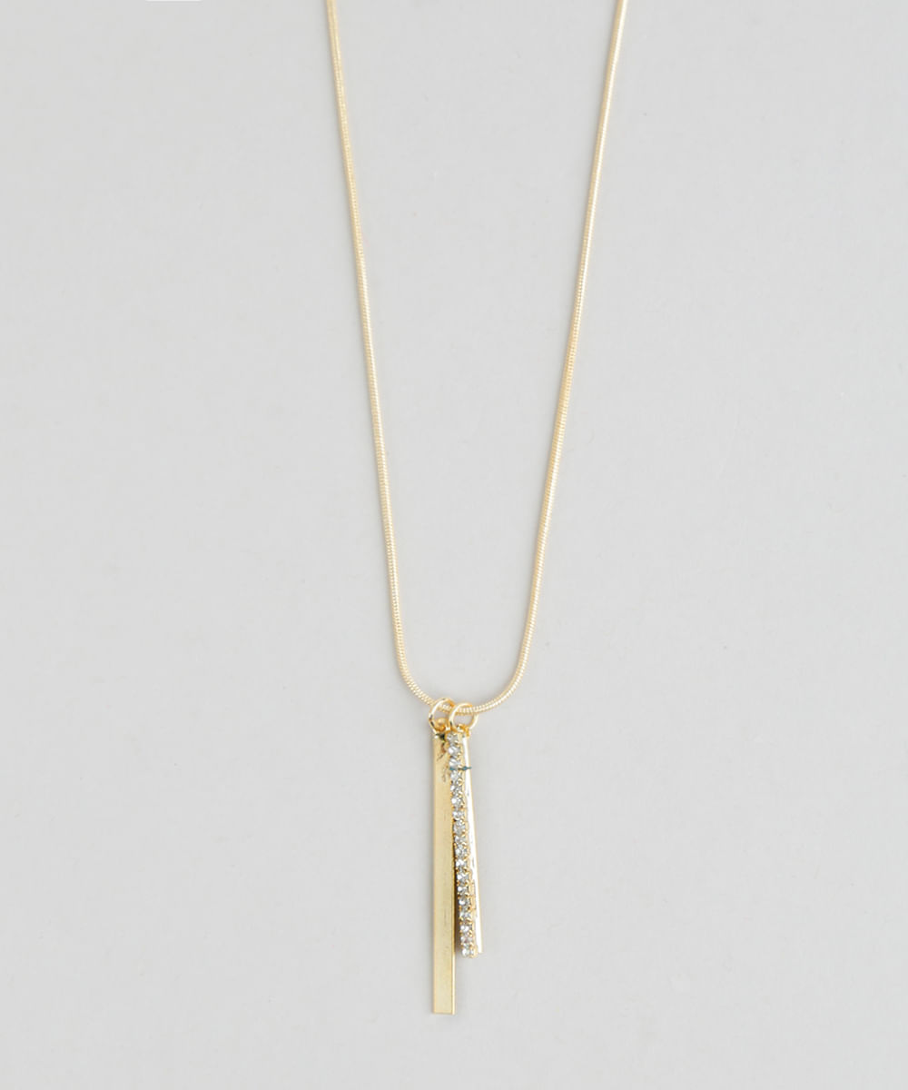 Colar com Pingente de Strass Dourado