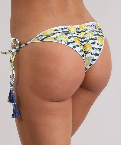 Biquíni Calcinha Tanga Levanta Bumbum Estampado Off White
