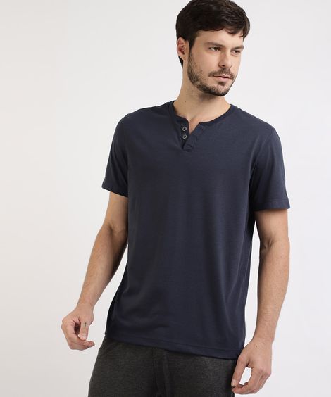 camiseta básica manga curta gola portuguesa - azul marinho