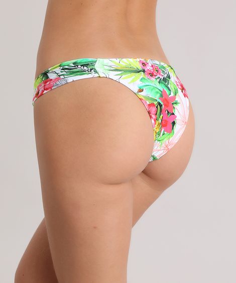 Biquíni Calcinha Tanga Estampado Floral Branco