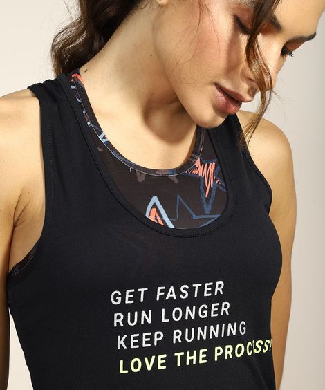 Regata Feminina Esportiva "Get Faster" Decote Nadador Preta