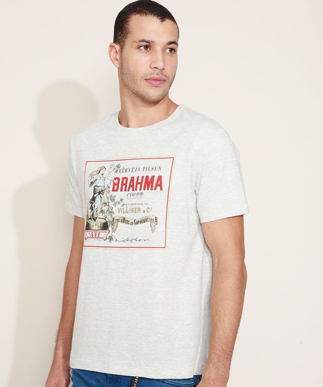 Camiseta Masculina Brahma Manga Curta Gola Careca Branca