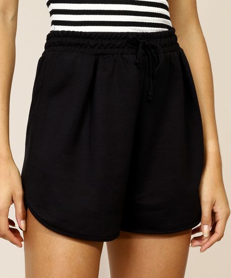 Short de Moletom Feminino Running Cintura Alta Preto