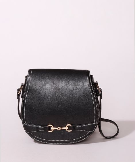 Bolsa Feminina Transversal Pequena com Pespontos Preta