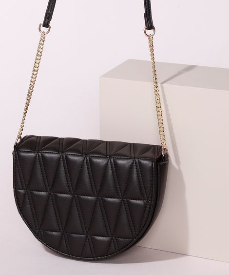 Bolsa Feminina Transversal Pequena Matelassê Alça com Corrente Preta