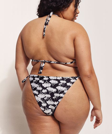 INATIVO - VENCIMENTO CONTRATO -Biquíni Calcinha Plus Size Ostra Brasil Tanga Estampado Floral com Proteção UV50+ Preto