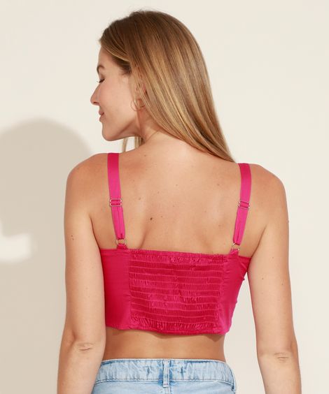 Top Cropped Feminino com Franzido Alça Média Decote Reto Rosa