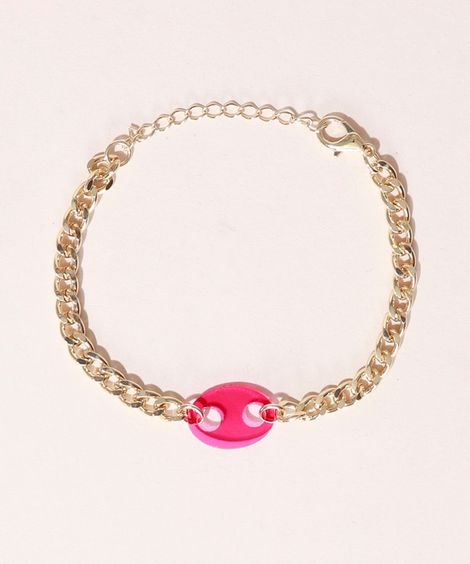 Pulseira Feminina com Elo em Acrílico Dourada