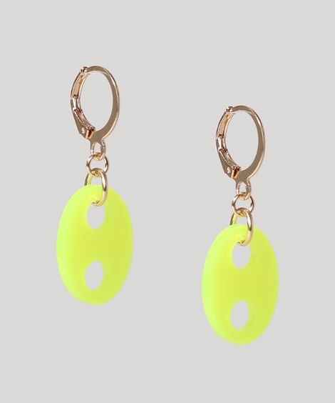 Brinco Feminino de Argola com Pingente Elo Dourado