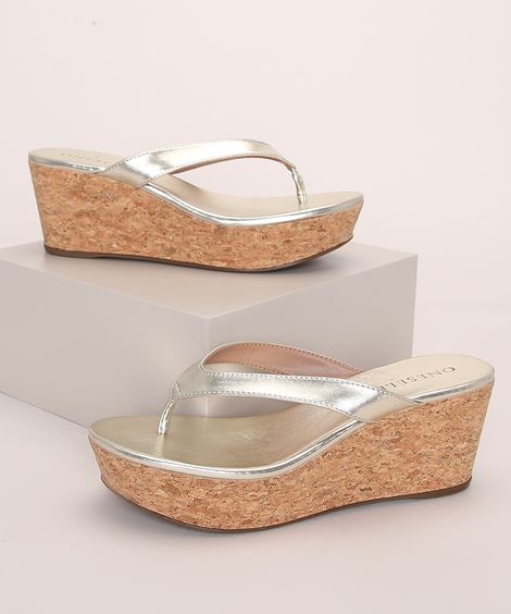 Tamanco Feminino Oneself Plataforma de Cortiça Dourado
