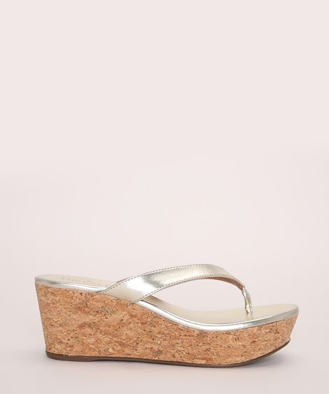 Tamanco Feminino Oneself Plataforma de Cortiça Dourado