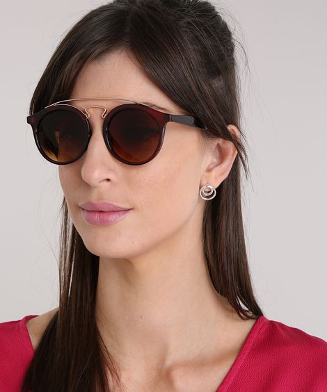 Óculos de Sol Redondo Feminino Oneself Marrom