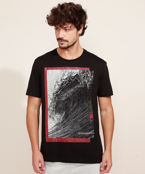 Camiseta Masculina Onda Manga Curta Gola Careca Preta