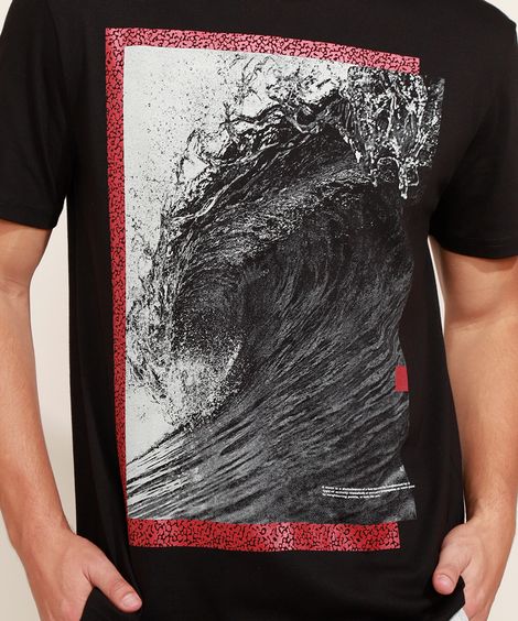 Camiseta Masculina Onda Manga Curta Gola Careca Preta