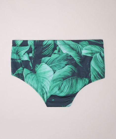 Sunga Tradicional Estampada Folhagem com Cordão Proteção UV50+ Verde