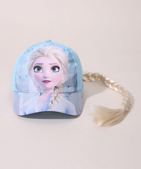 Boné Infantil Aba Curva Elsa Frozen com Trança Azul Claro