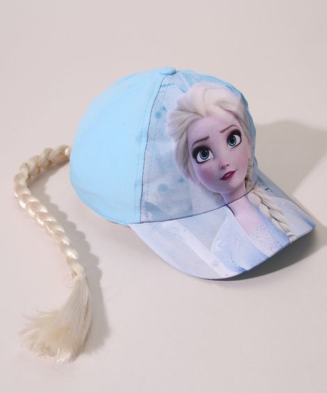 Boné Infantil Aba Curva Elsa Frozen com Trança Azul Claro